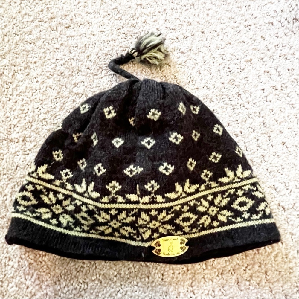 Northland Woolens Skull Cap Beanie Knit Hat Logo One Size Fall Winter Grey Green - Picture 5 of 6